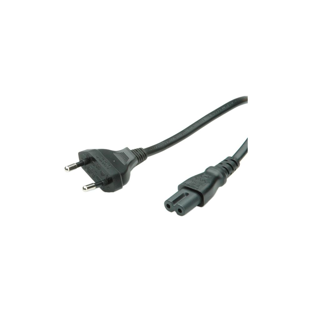Un cordon d'alimentation noir avec une prise européenne et un connecteur C7.