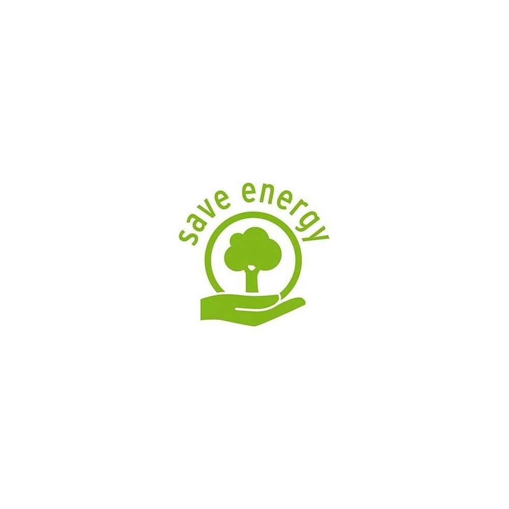 Grüne Hand hält Baum im Kreis, Text: save energy.