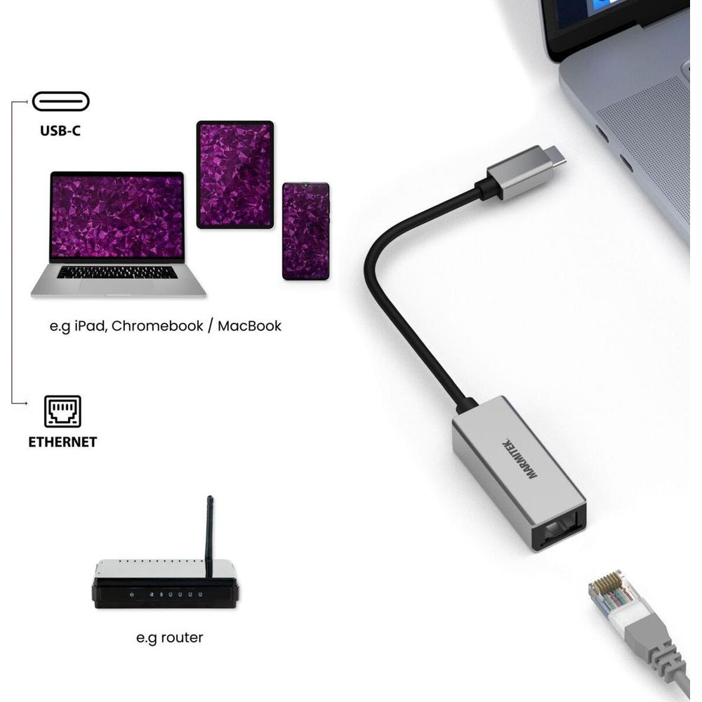 USB-C Ethernet Adapter für Laptops, Tablets und Smartphones.