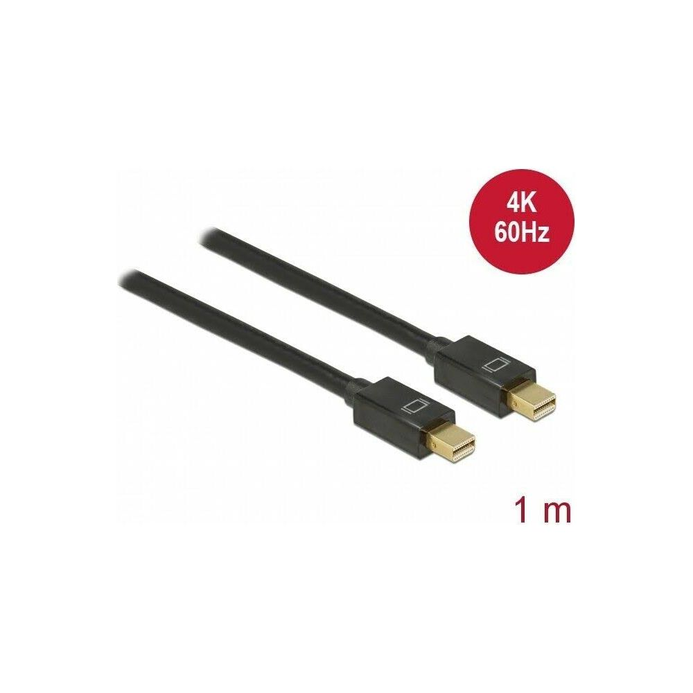 Czarny kabel z wtyczkami Mini DisplayPort, długość 1m, 4K 60Hz.