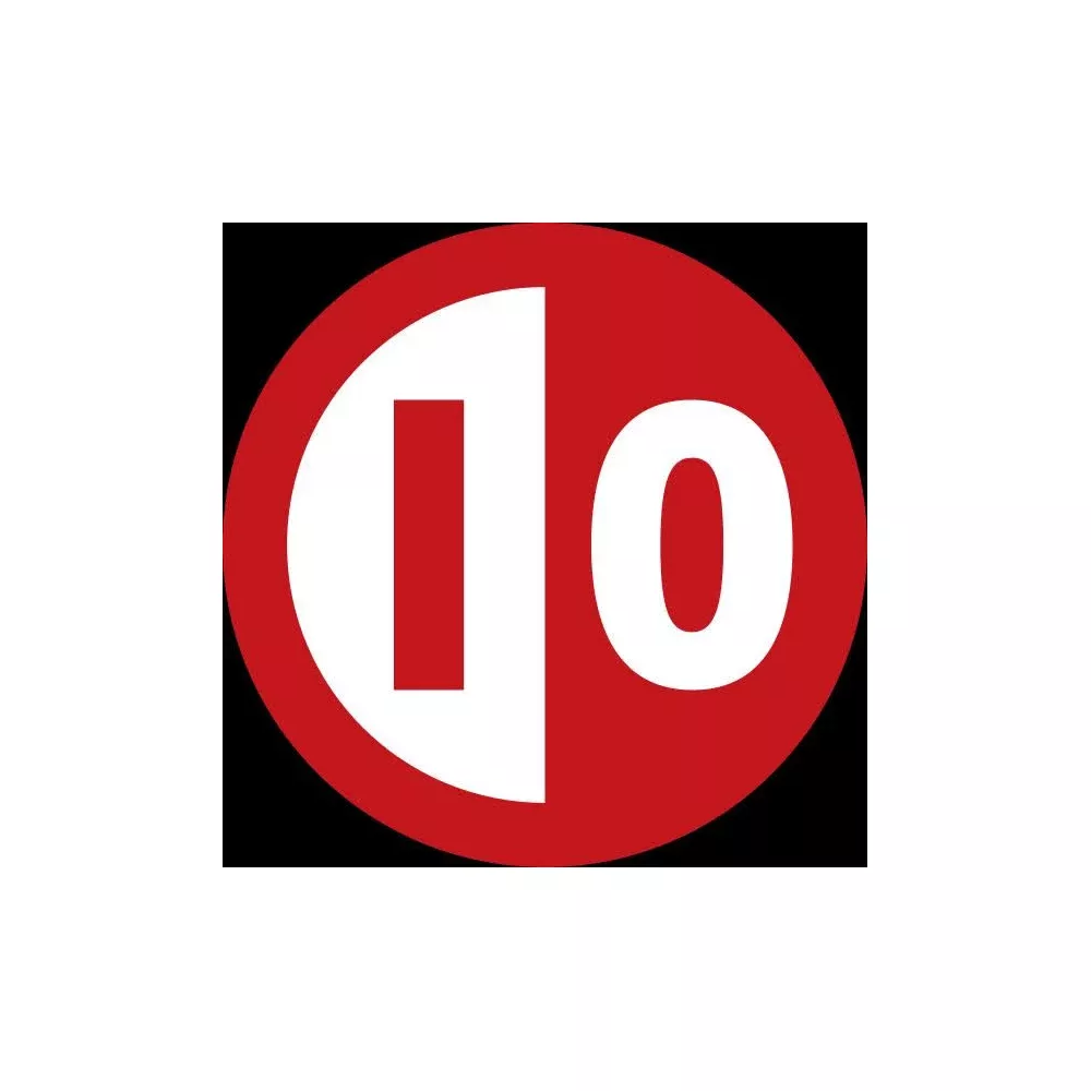 Roter Kreis mit weißer 1 und 0, auf schwarzem Hintergrund.
