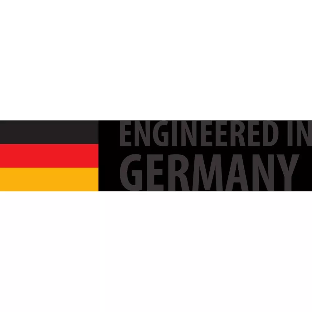 Deutsche Flagge und Text 'ENGINEERED IN GERMANY'