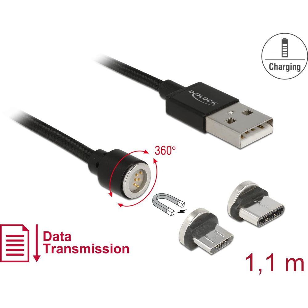 Magnetische USB-C kabel met 3 magnetische adapters en 1,1m lengte.
