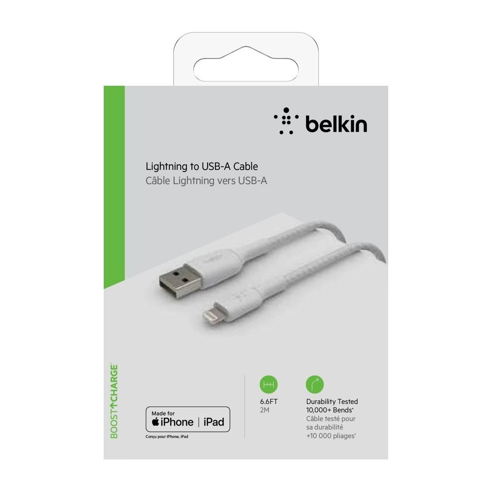 Câble Belkin Lightning vers USB-A, 6.6FT, pour iPhone/iPad, 10.000+ pliages.