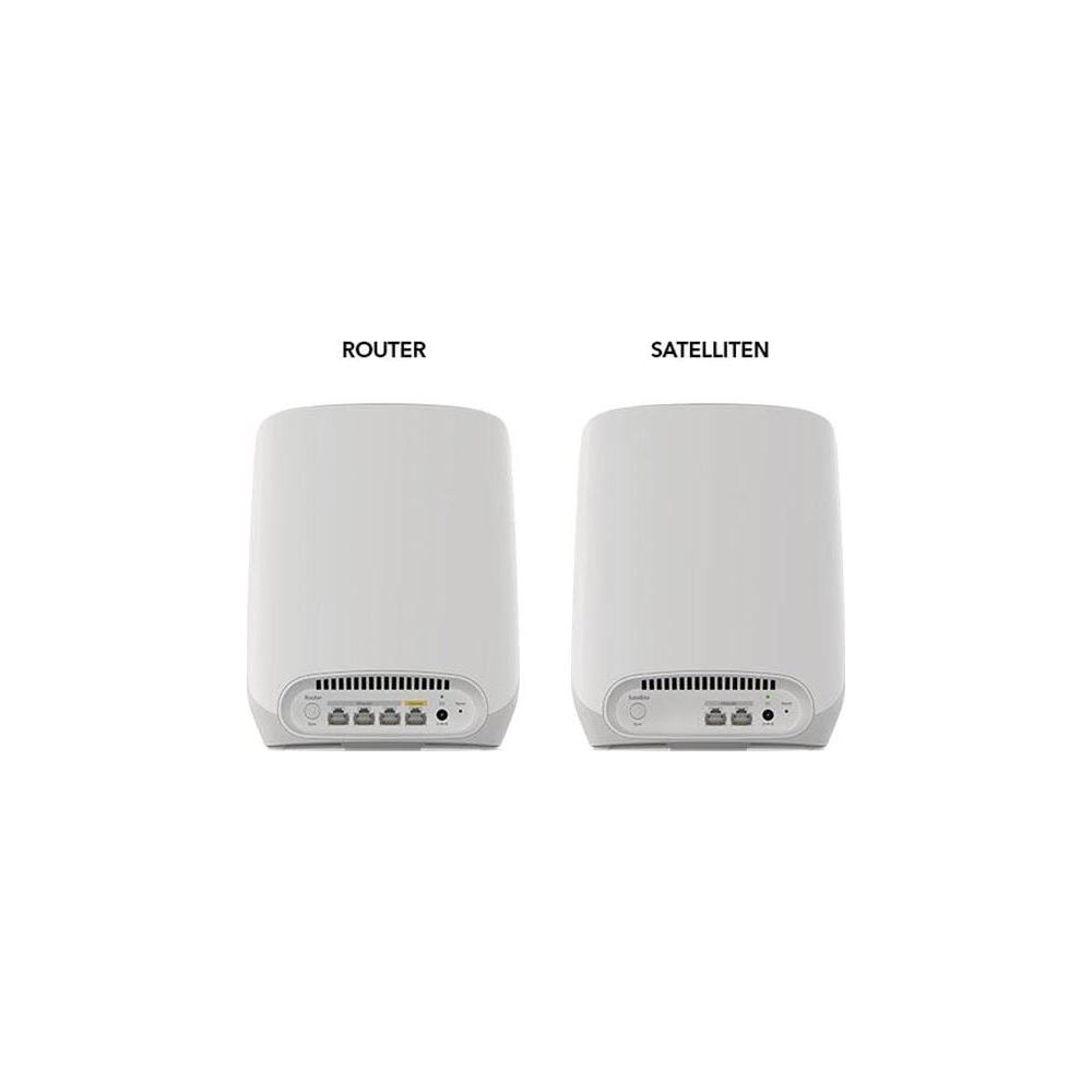 Due dispositivi router e satellite bianchi uno accanto all'altro.
