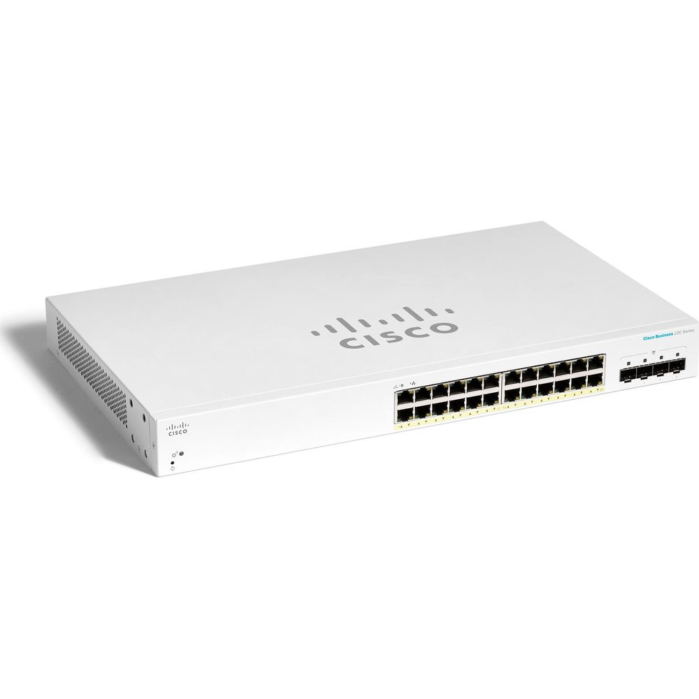 Biały przełącznik Cisco z 24 portami i logo Cisco.