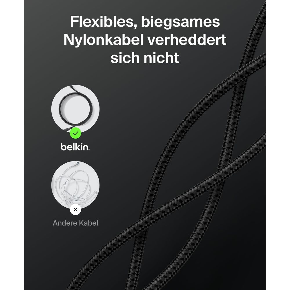 Kabel Belkin jest elastyczny. Inny kabel jest splątany.