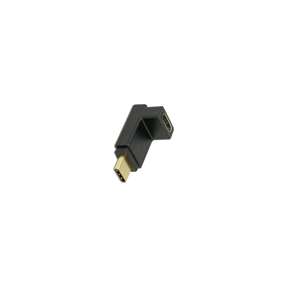 Czarny adapter USB-C pod kątem 90 stopni ze złotymi stykami.