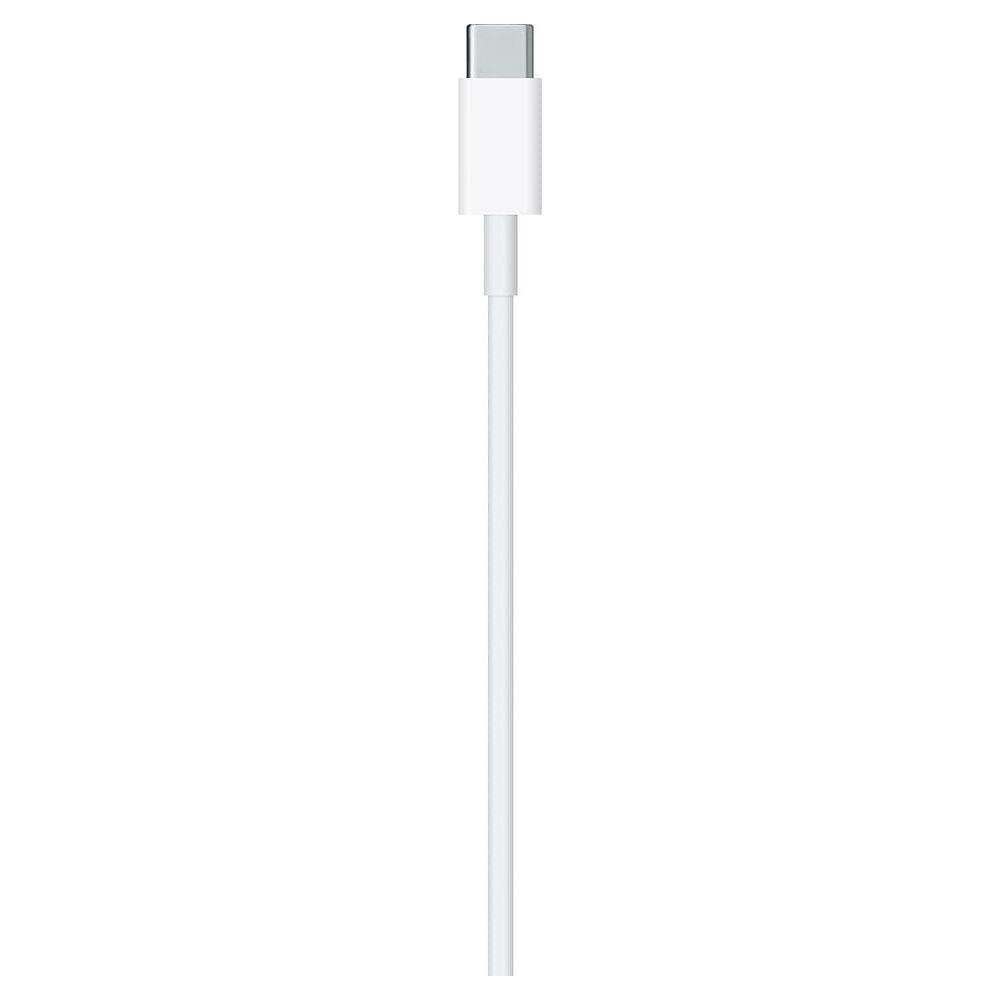 Un cavo USB-C bianco con connettore bianco su sfondo bianco.