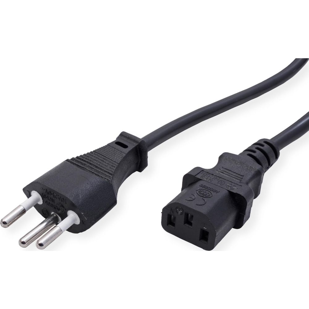 Un cordon d'alimentation noir avec une prise à 3 broches et un connecteur IEC.