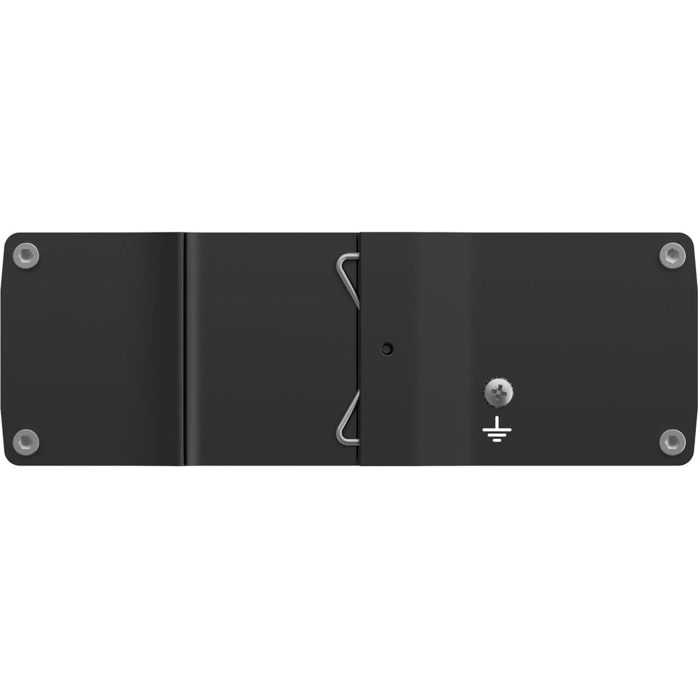 Czarna obudowa z symbolem uziemienia i śrubami.