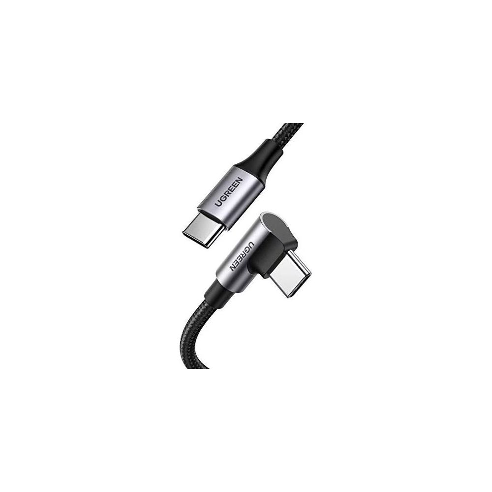 Dwa kable USB-C UGREEN z plecionym przewodem, jeden prosty, jeden kątowy.