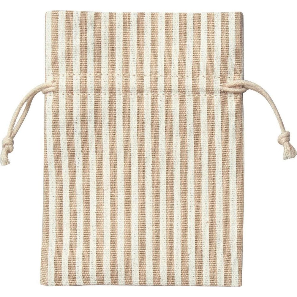 Pionowo-biała torba ze sznurkiem.