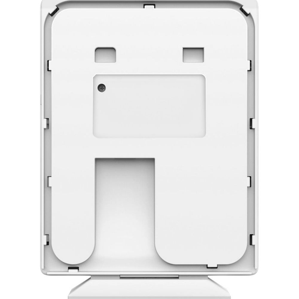 Biały tył urządzenia ze szczelinami i otworem na śrubę.