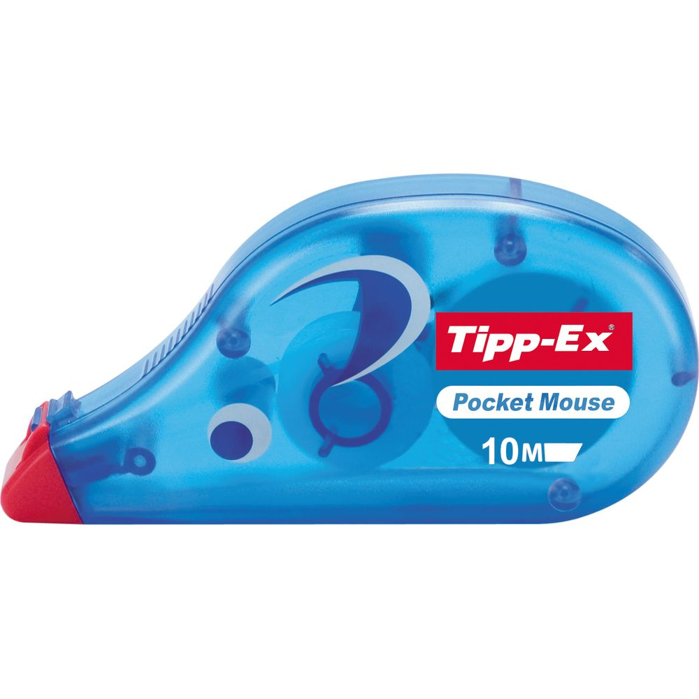 Ein blauer Tipp-Ex Korrekturroller mit roter Spitze.