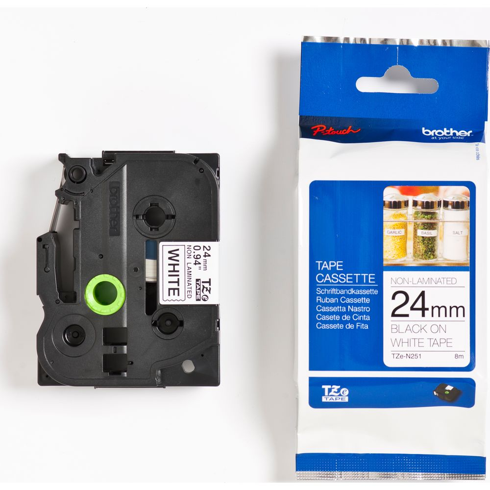 Brother TZe-N251 Bandkassette, schwarz auf weiß, 24mm, nicht laminiert.