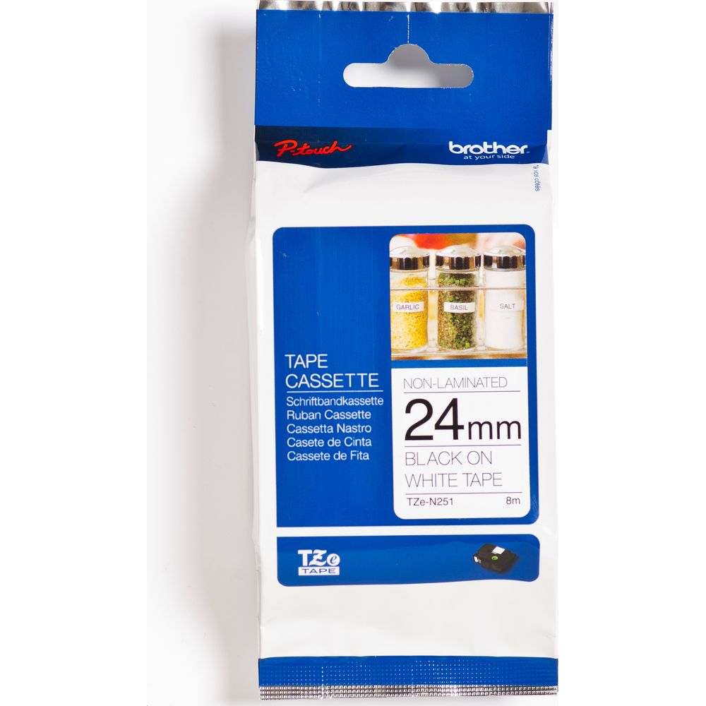 Brother P-touch TZe-N251 Bandkassette, 24mm, Schwarz auf Weiß.