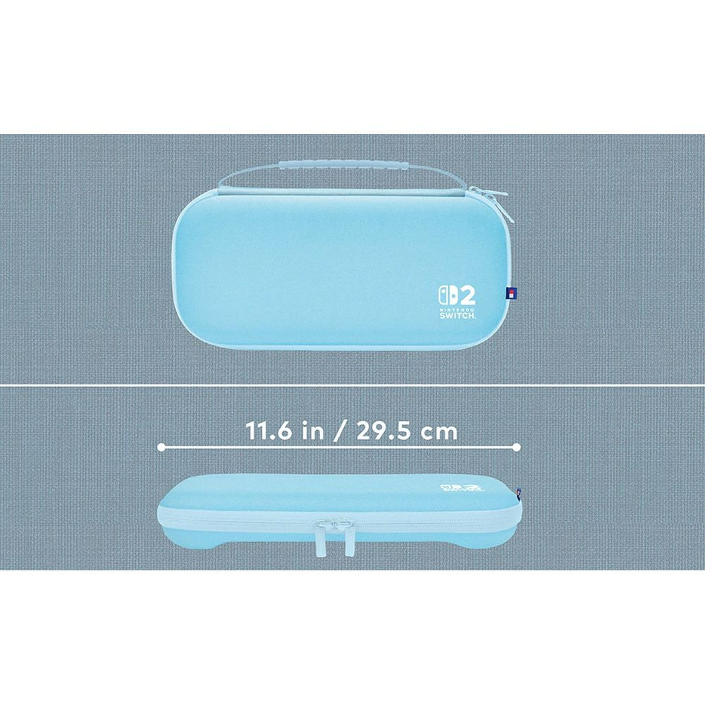 Funda azul claro para Nintendo Switch con asa y cremallera.