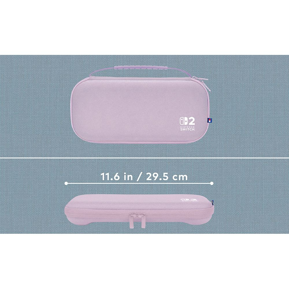 Una funda rosa para Nintendo Switch con asa y cremallera.