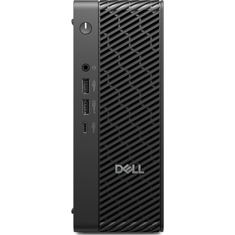 Mini PC Dell noir avec ports USB et bouton d'alimentation à l'avant.