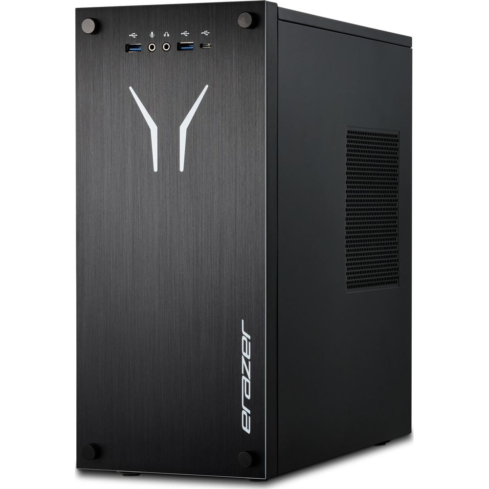 Case del computer nero con pannello frontale spazzolato e porte in alto.