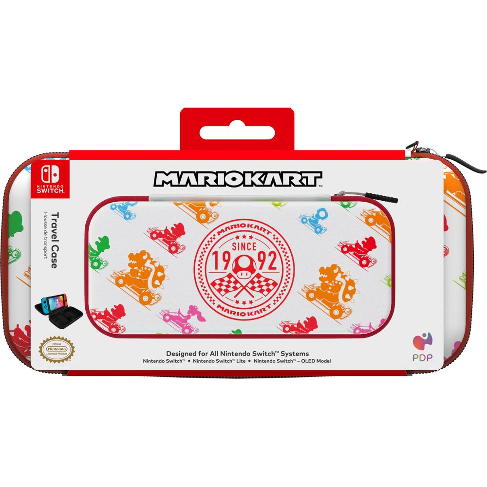 Estuche de viaje Mario Kart para Nintendo Switch, con personajes y logo.
