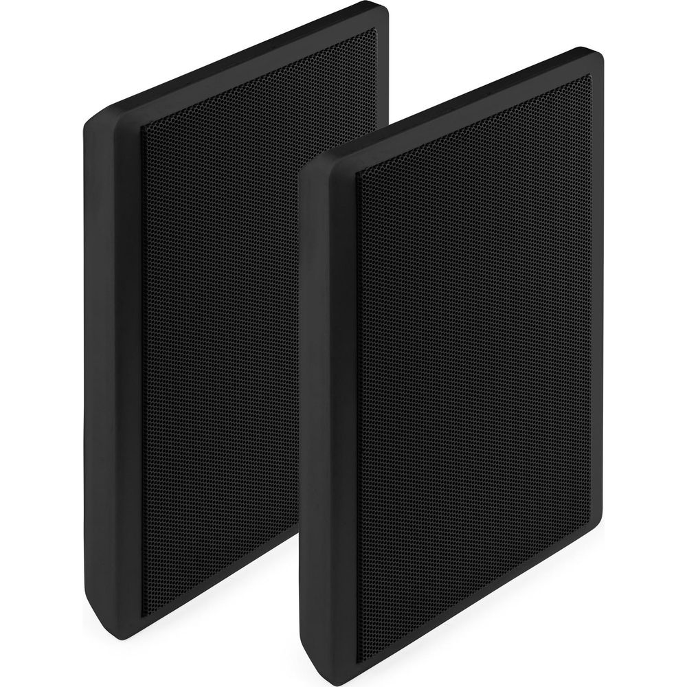 Dos altavoces rectangulares negros uno al lado del otro.