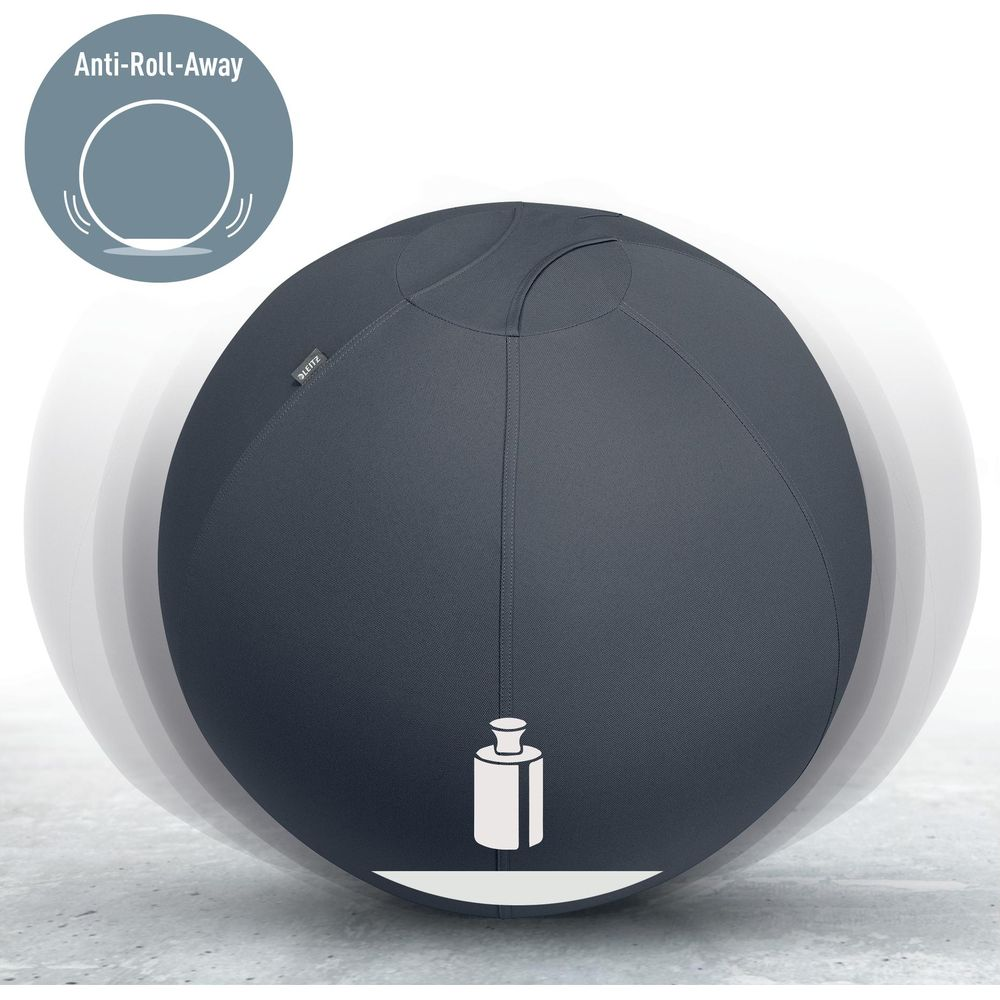 Palla da ginnastica grigio scuro con funzione anti-roll-away e indicatore peso.