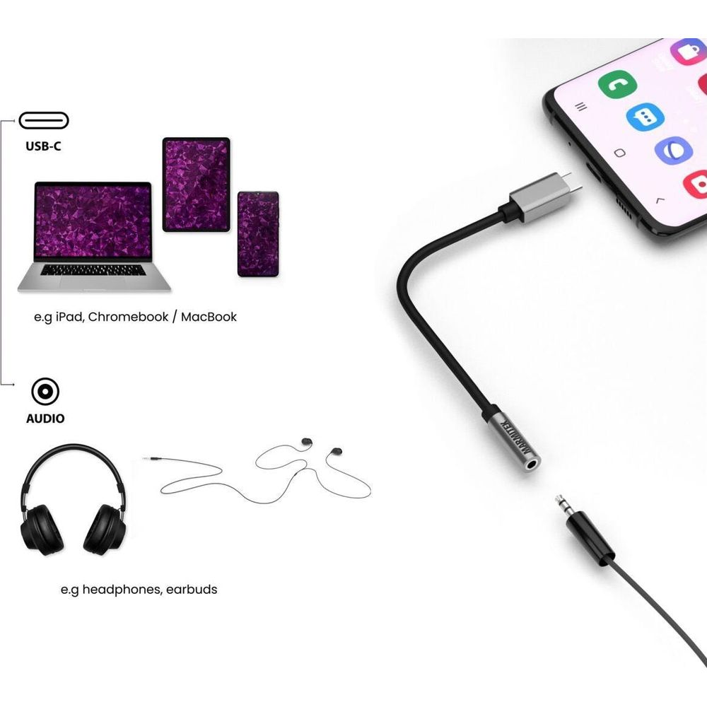 Adattatore USB-C per laptop e tablet, jack per cuffie per telefoni.