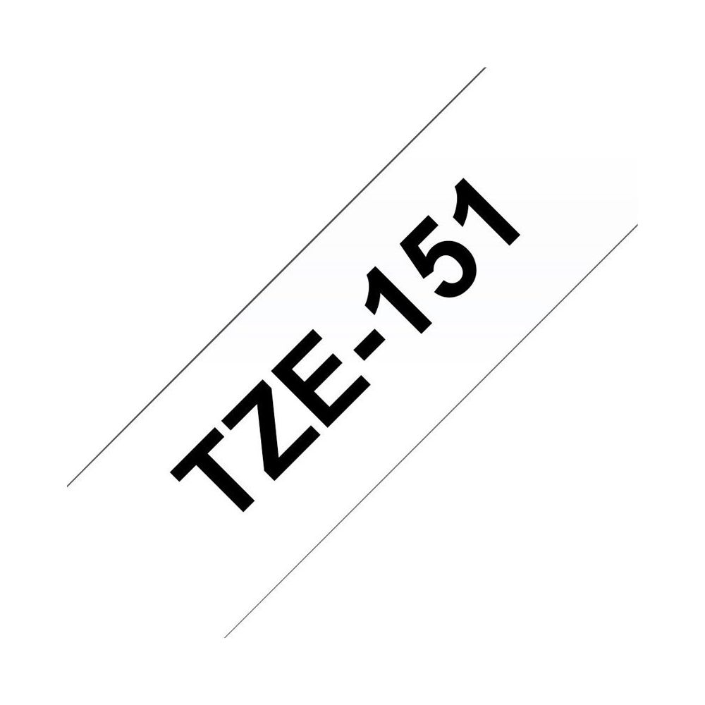 Schwarzer Text TZE-151 auf weißem Band, diagonal.