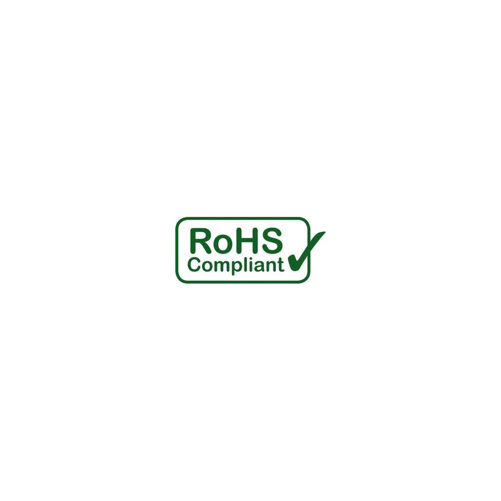 Logo conforme RoHS con un segno di spunta verde.