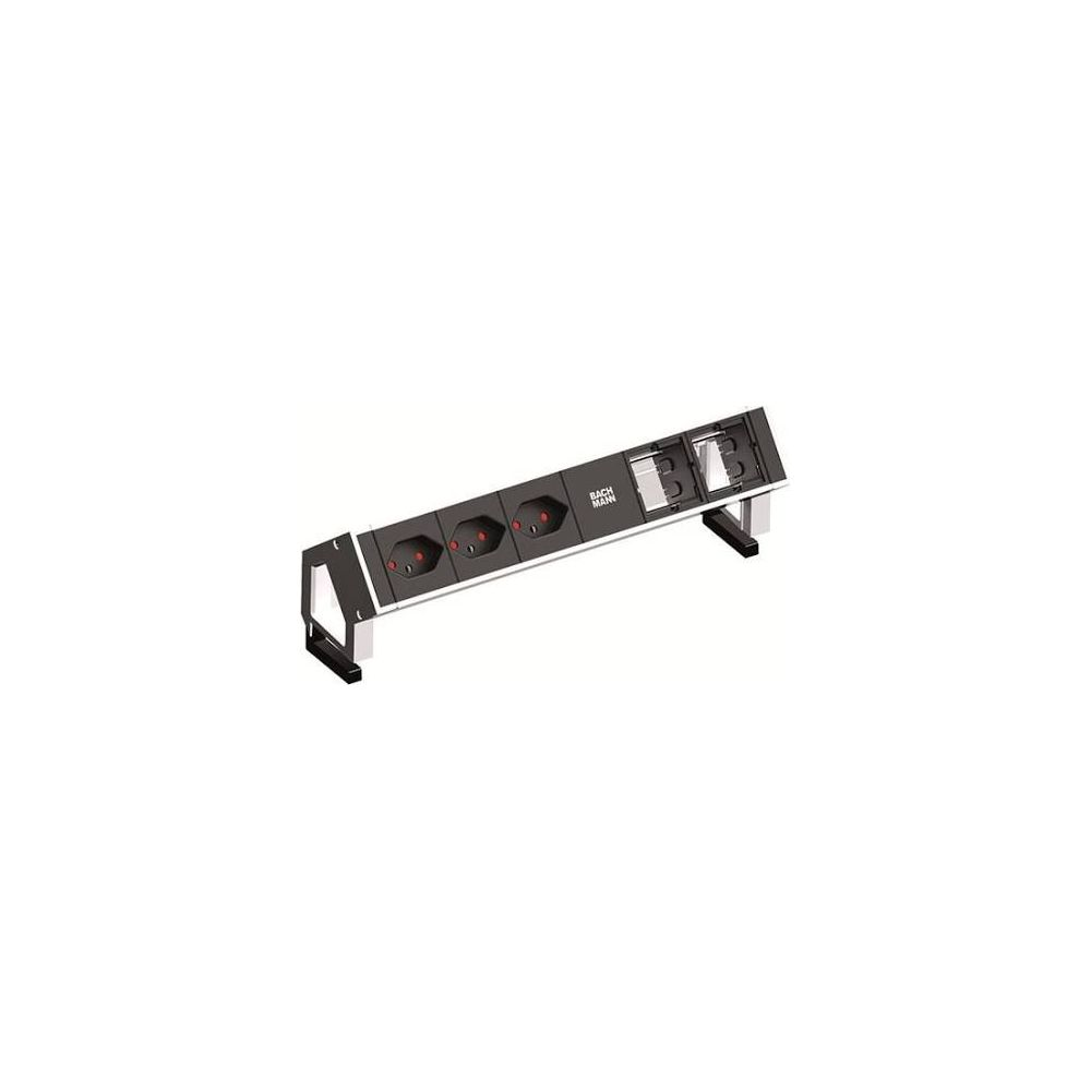 Una ciabatta nera con quattro prese e due porte USB.