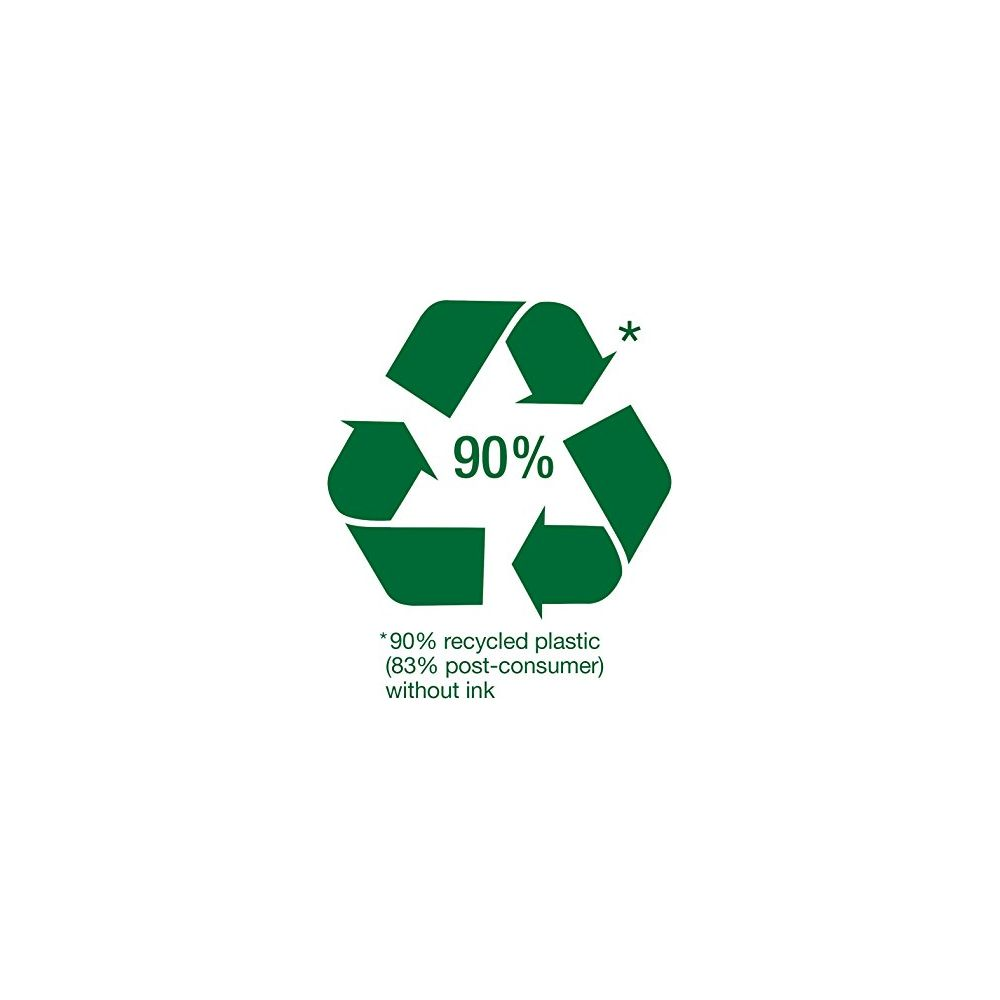Simbolo verde di riciclo con 90% e testo sulla plastica riciclata.