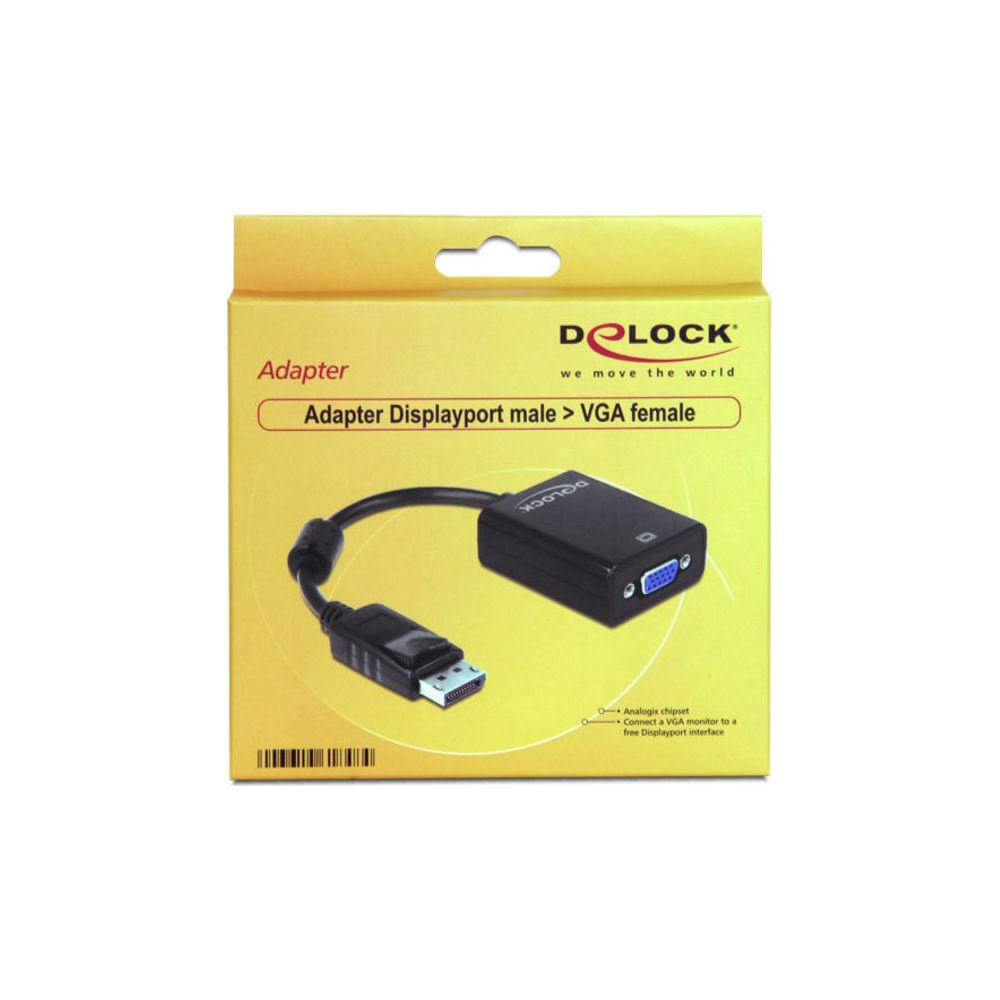 Adaptador Delock de Displayport macho a VGA hembra.