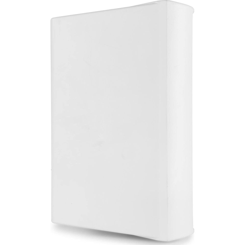 Un objeto blanco y rectangular sobre un fondo blanco.