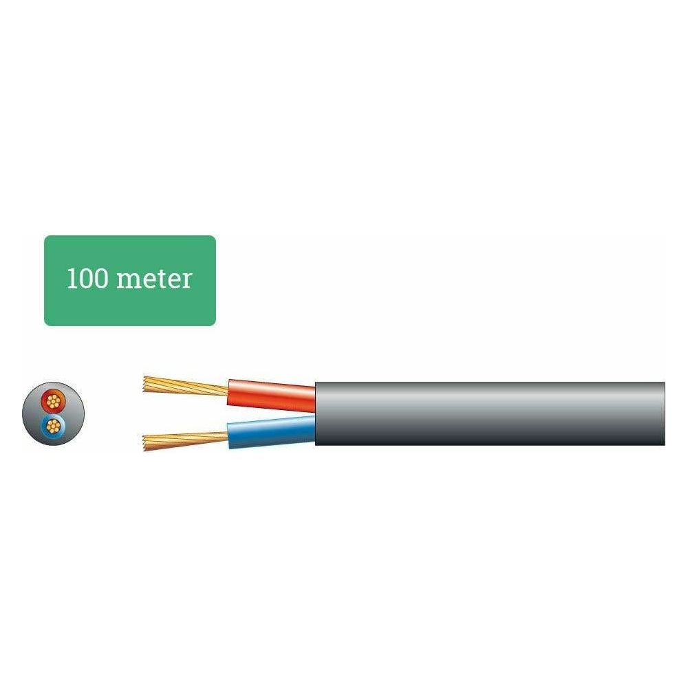 Cable de 100 metros con cables rojo y azul y símbolo de sección.