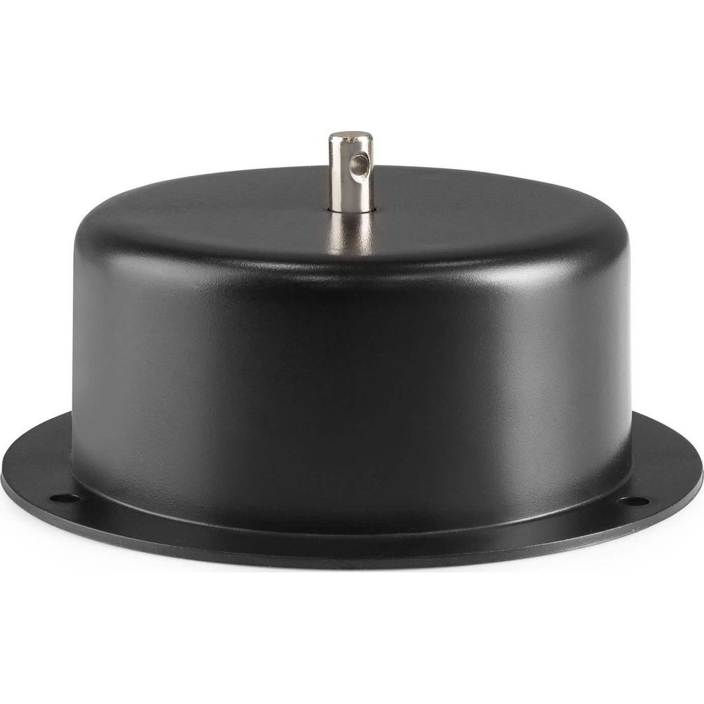 Motor de espejo giratorio negro con pasador plateado arriba sobre fondo blanco.