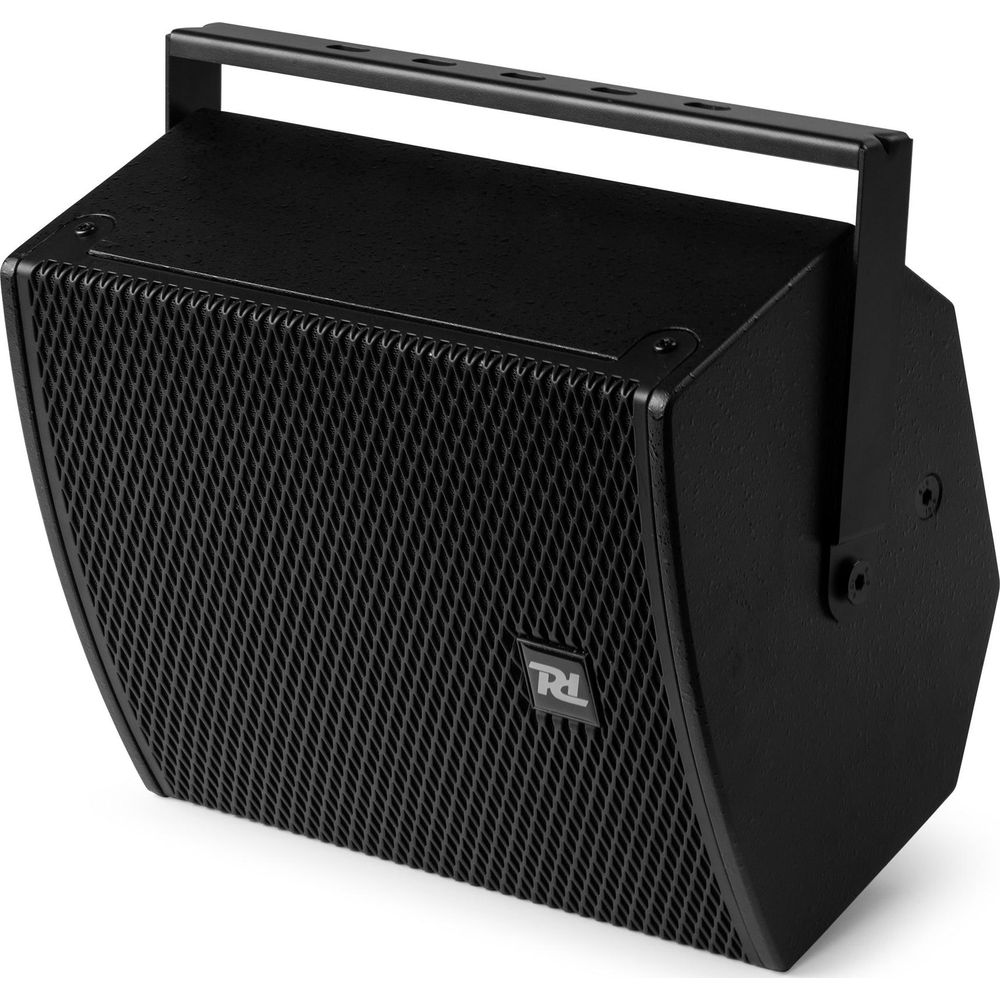 Altavoz negro con asa y frontal de rejilla con logo RL.