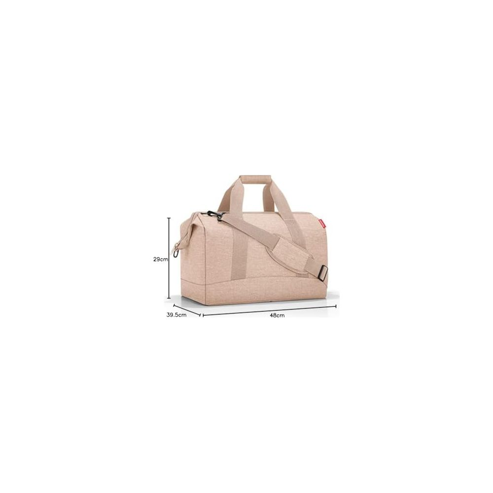 Bolsa de viaje beige con asas y correa, medidas 48x39,5x29cm.