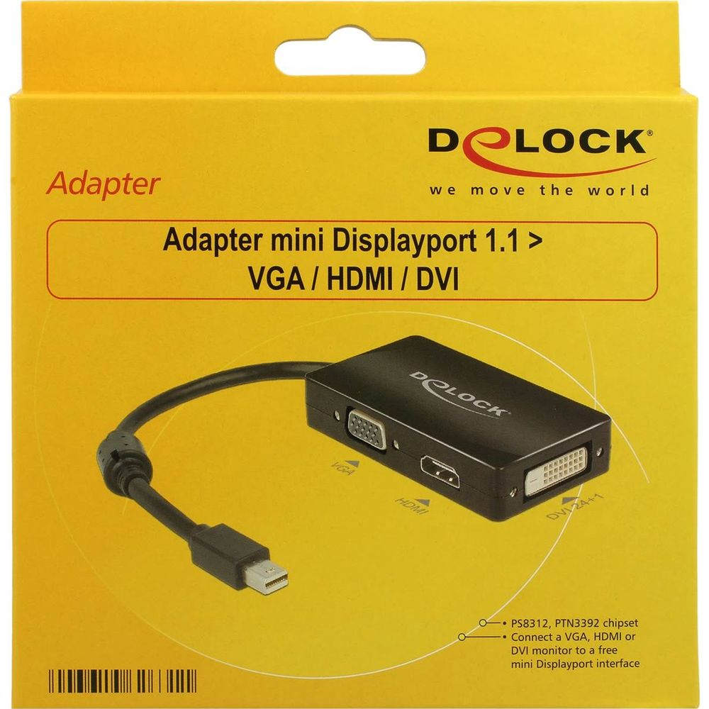 DeLOCK Mini Displayport Adapter für VGA, HDMI, DVI. Gelbe Verpackung.