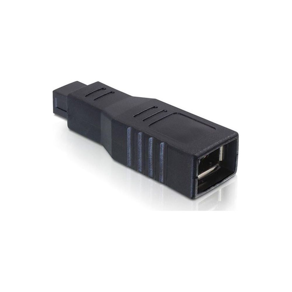 Czarny adapter USB z męskim złączem po lewej i żeńskim portem po prawej.