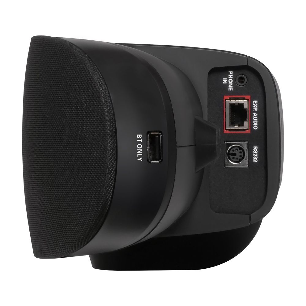 Altoparlante nero con porte: USB-BT, RJ45-EXP. AUDIO, Phone In, RS232.