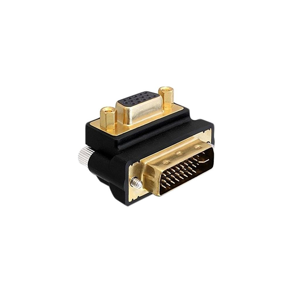 Un adattatore nero con connettori dorati per una connessione da VGA a DVI.