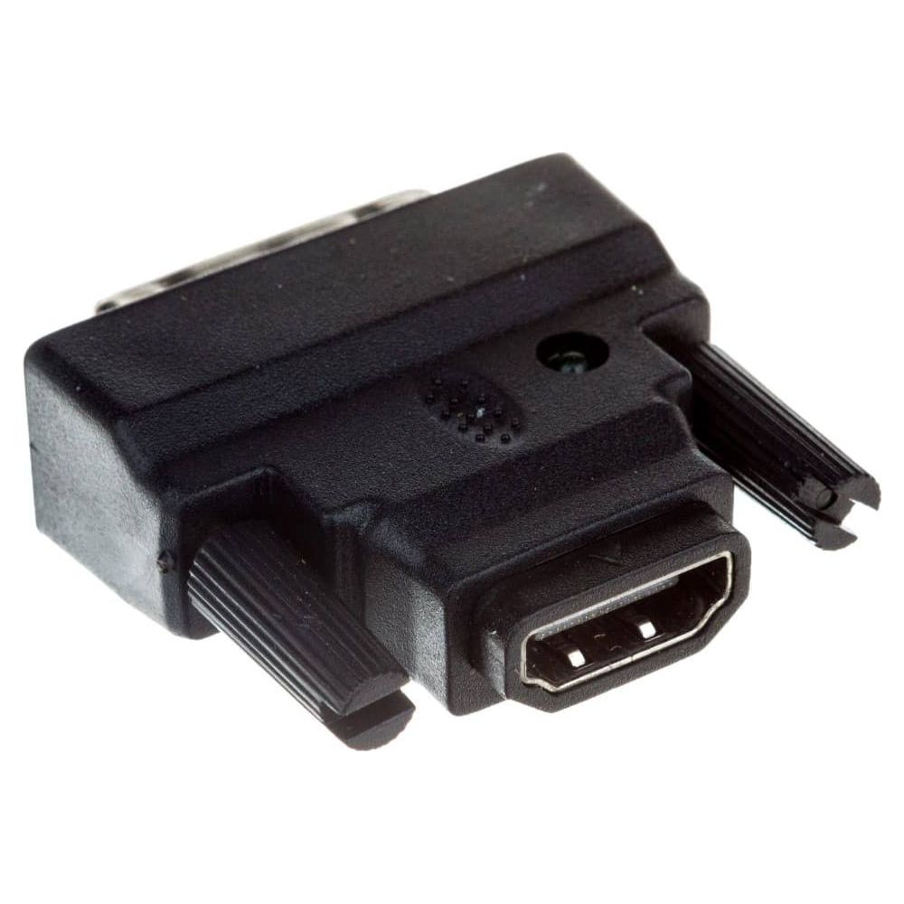 Czarny adapter HDMI z dwiema śrubami radełkowanymi i złączem VGA.