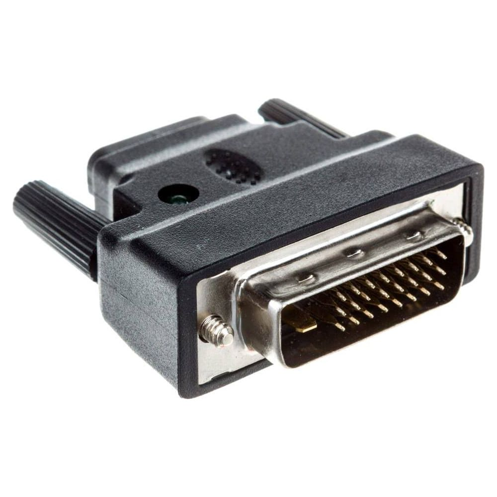Czarny adapter VGA na DVI z srebrnymi pinami i śrubami.