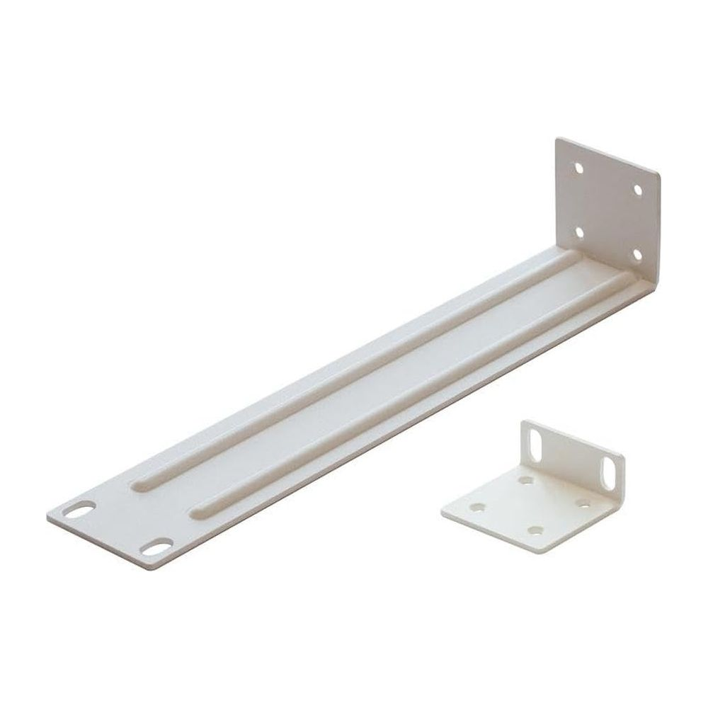 Dwa białe metalowe wsporniki, jeden długi i jeden w kształcie litery L.