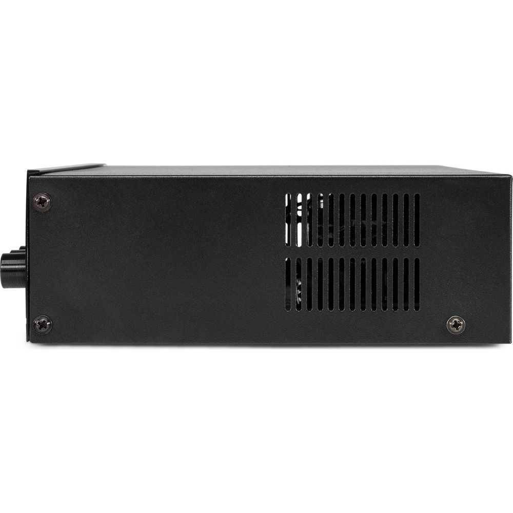 Dispositivo nero con fessure di ventilazione e una manopola sul lato sinistro.
