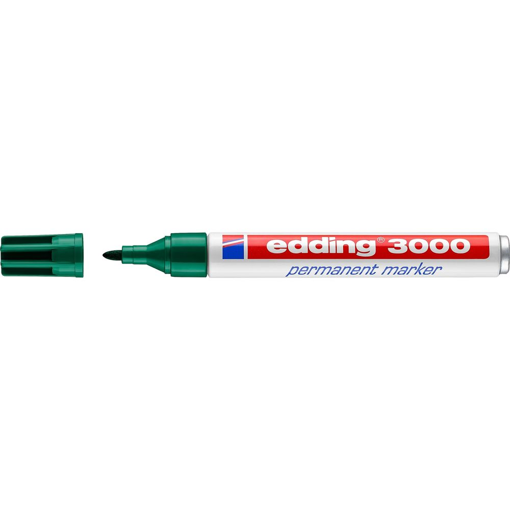 Grüner Edding 3000 Permanent Marker mit abgenommener Kappe.