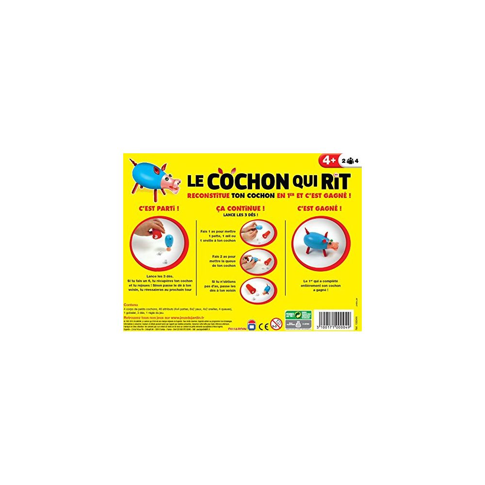 Istruzioni del gioco "Le Cochon Qui Rit" con immagini di pezzi e passaggi.