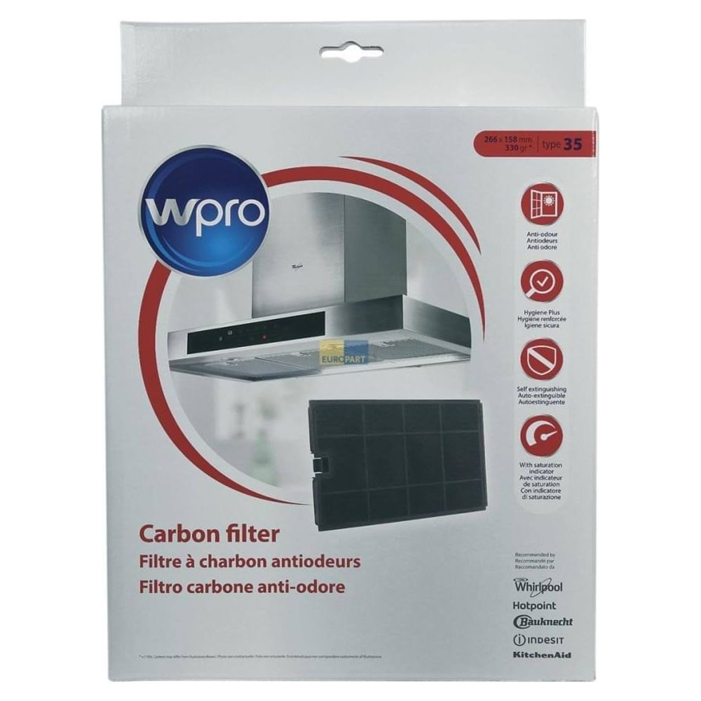 Confezione filtro carbone Wpro con cappa e filtro.